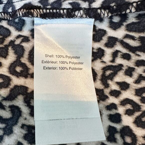 HALSTON Smock-Neck Long-Sleeve Belted Chiffon Dress Leopard Print Size 2 - Picture 5 of 8